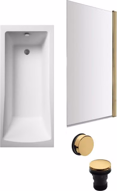Balterley Square White Bath Set with Brass Screen, Brass Waste and Leg Set, W/D: 1700 x 700 mm