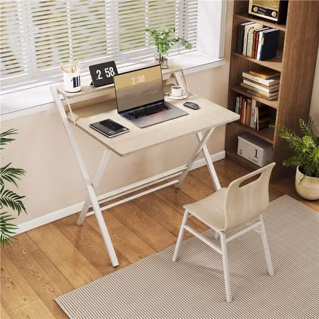 Yaheetech Foldable Computer Desk in Beige for Small Spaces