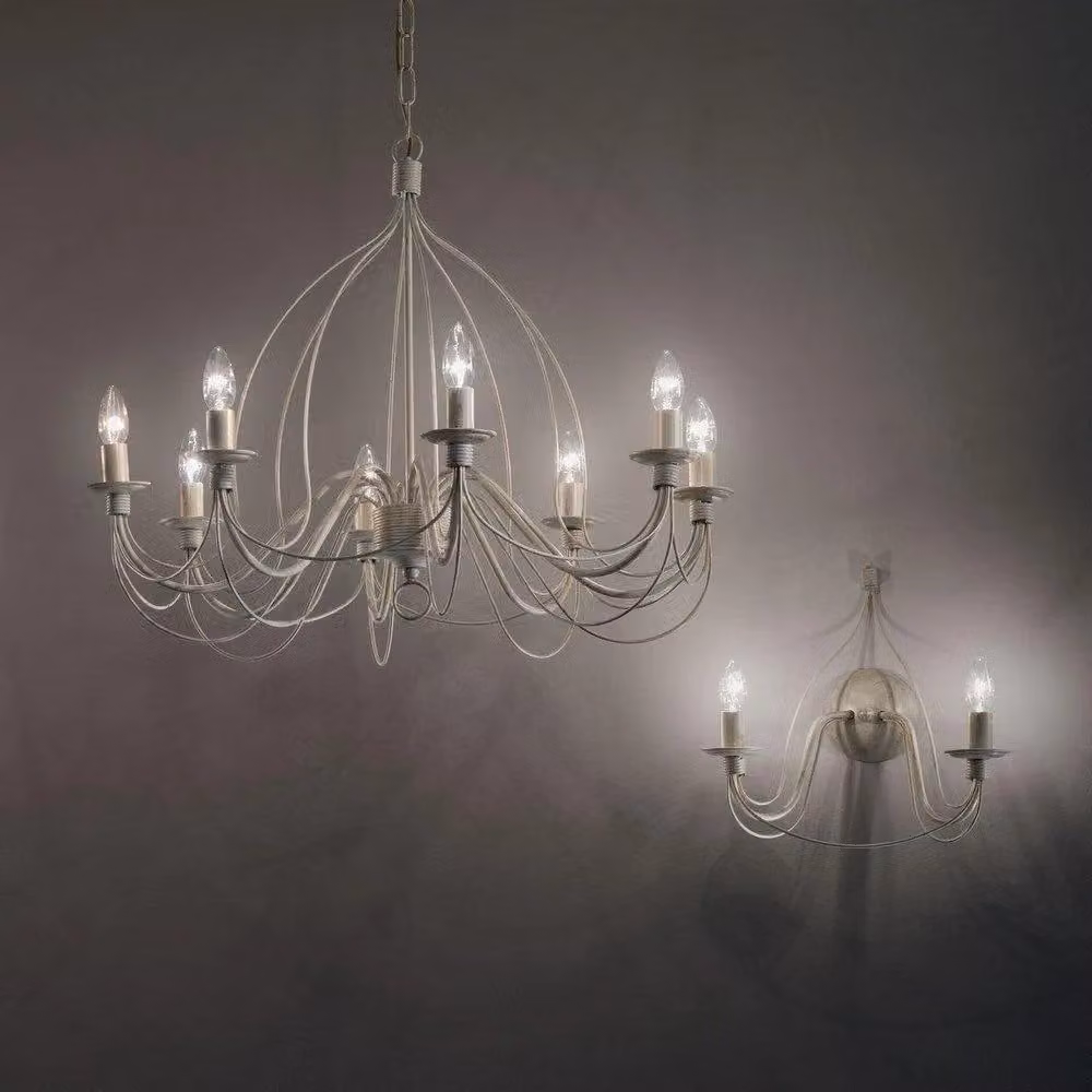 Netlighting Corte 8 Light Suspended Chandelier in Antique White Finish with E14 Sockets – 2