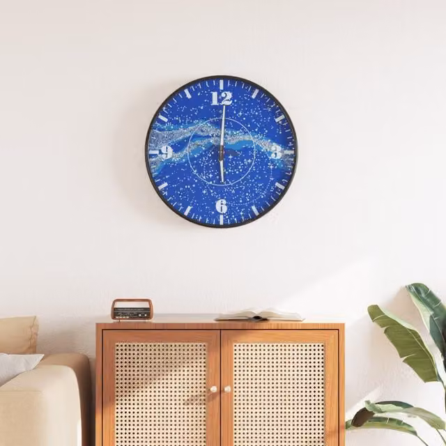Berkfield Home Blue Round Analog Wall Clock with Luminous Scales and Silent Quartz Movement, Diameter: 30 cm