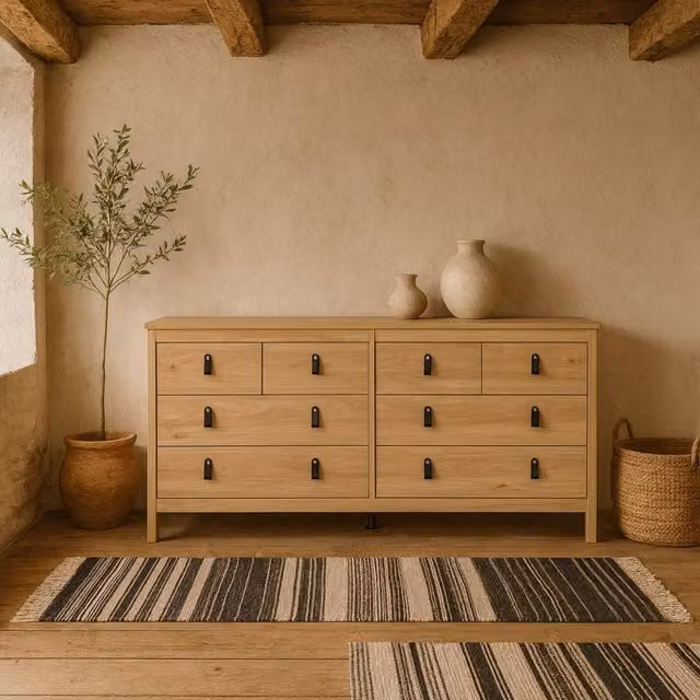 Wyld Haus Barcelona Natural Oak Double Dresser with 8 Drawers, W/D/H: 160 x 38.4 x 79.7 cm – 1