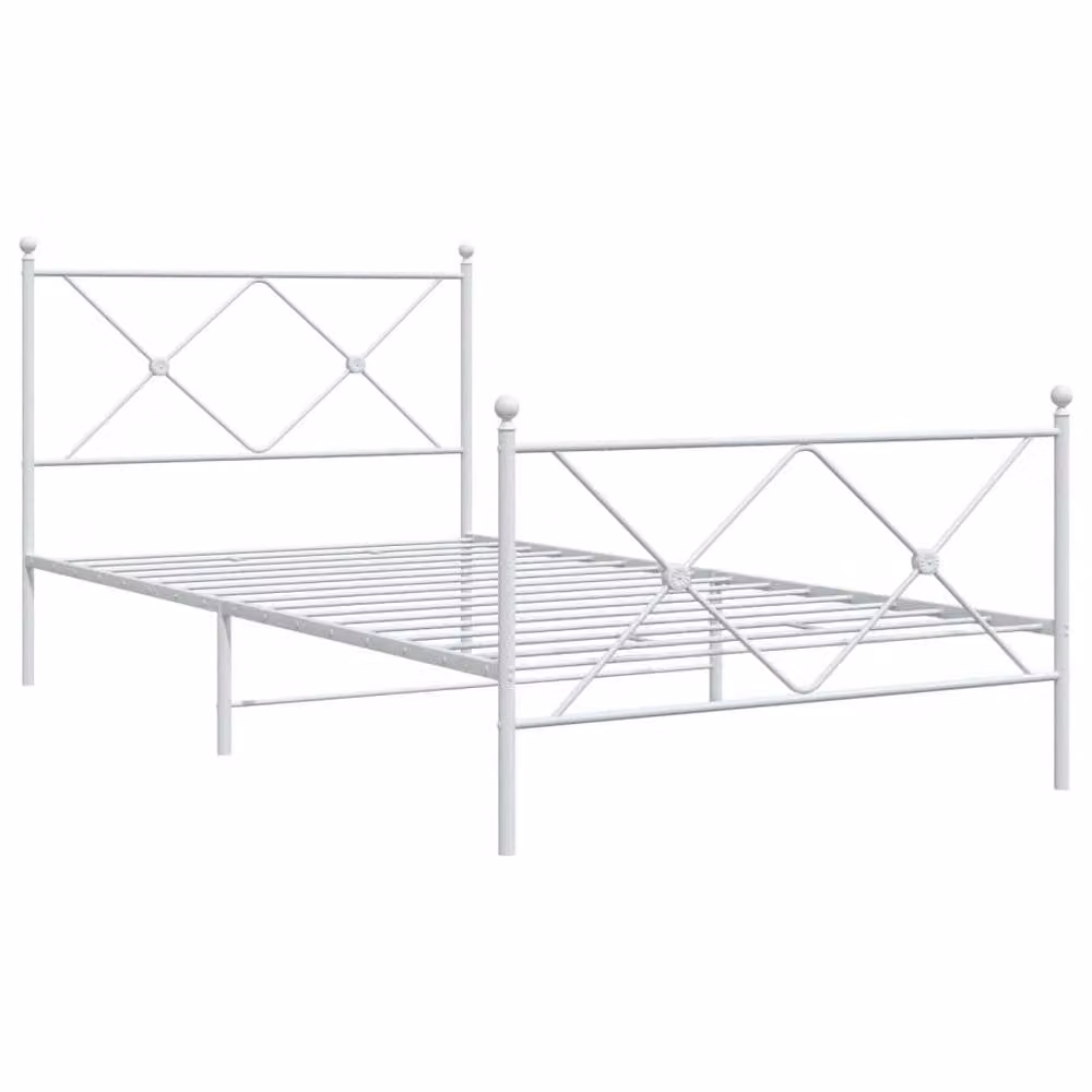 Berkfield Home Metal Bed Frame with Footboard, White, W/D/H: 100 x 190 cm – 3