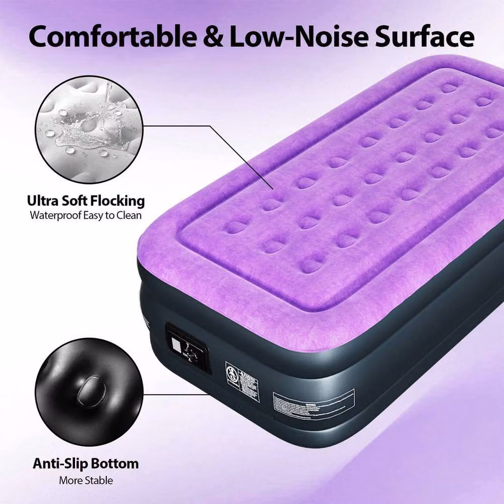 EONLION Purple Single Inflatable Air Bed with Built-in Electric Pump, W/D/H: 90 x 190 x 46 cm – 4