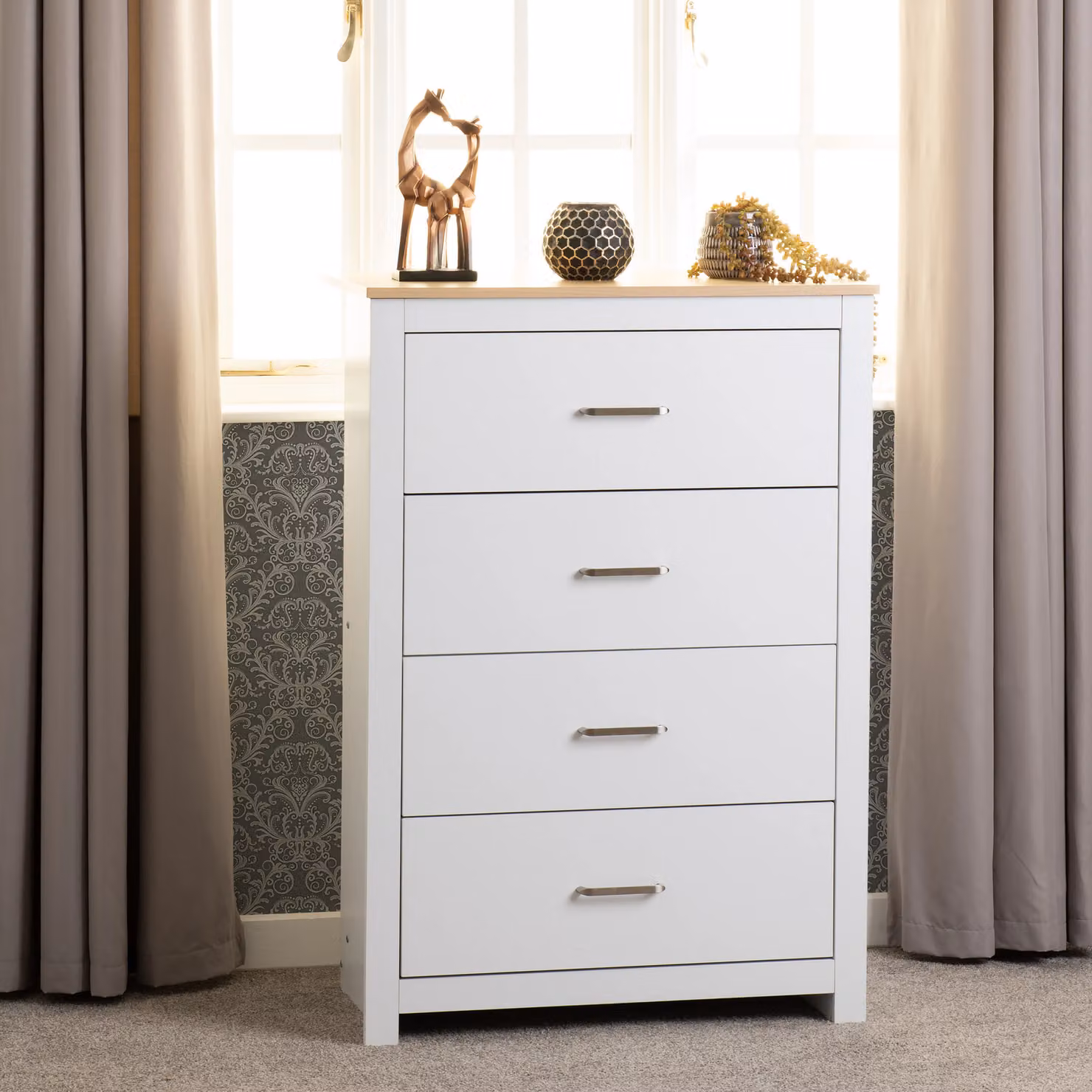 Seconique Portland Trio Bedroom Set in White and Oak Effect – 3