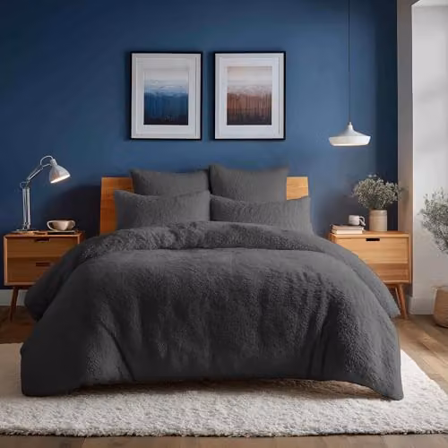 Home Sweet Home UK Teddy Bear Fleece Duvet Cover and Pillowcase Set in Grey – 3