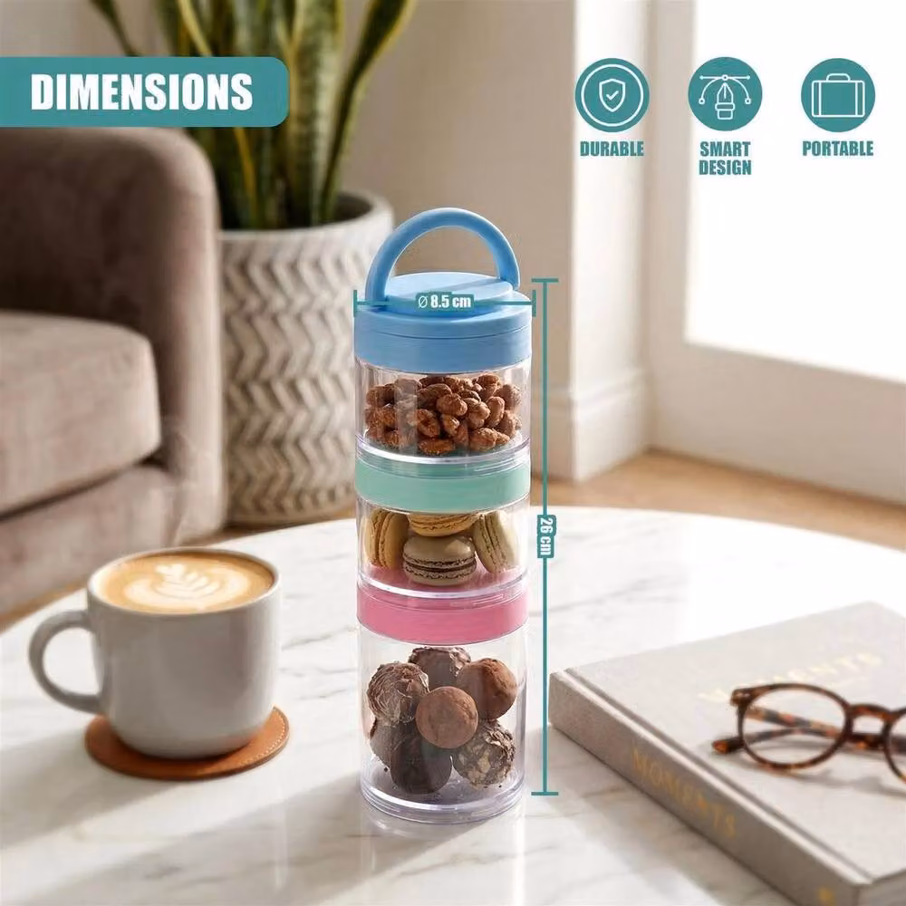 SPETLEK 3-Piece Stackable Multicolour Plastic Snack Pots with Screw Lids – 2