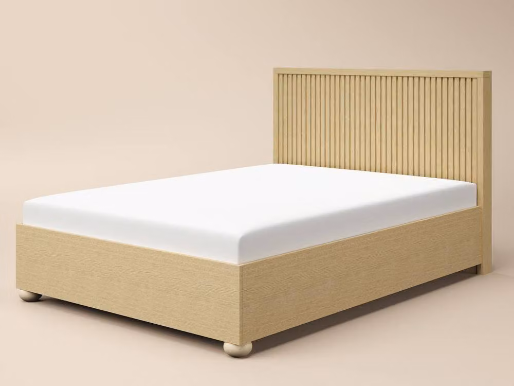 Solace+Co Theo Ribbed Ottoman Bed in Brown and Beige, W/D/H: 140 x 200 x 114 cm – 3