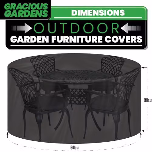 Gracious Gardens Waterproof Round Outdoor Patio Garden Furniture Cover in Black, W/D/H: 190 x 80 x 80 cm – 4
