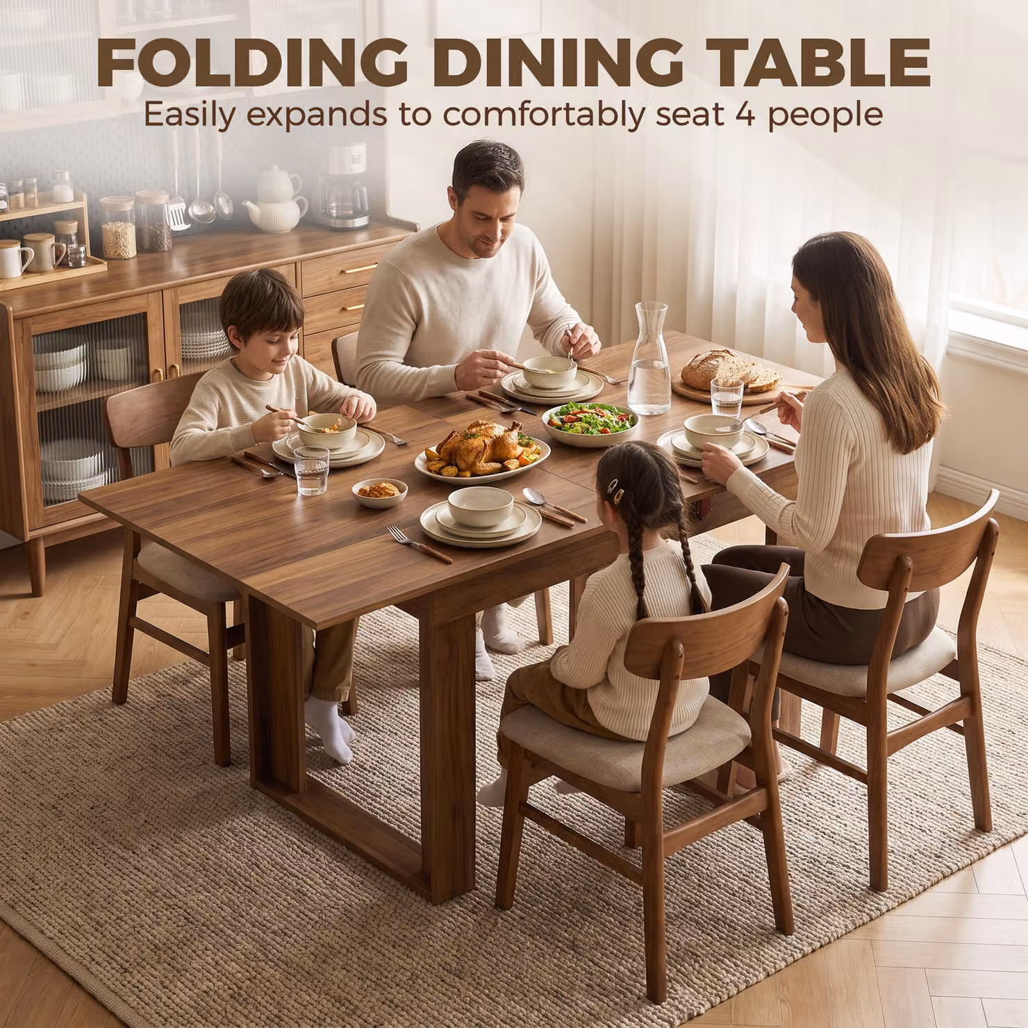 HOMCOM Extendable Folding Dining Table with Under-Table Storage in Grey Wood Effect and Steel Rail – 4