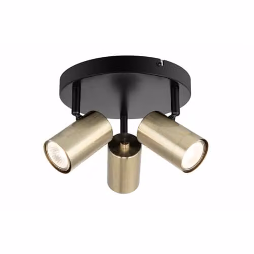 Cosylyte Grafton Modern 3 Light Surface Mounted Spotlight in Brushed Brass and Matt Black, W/D/H: 20 x 20 x 15 cm, 3xGU10