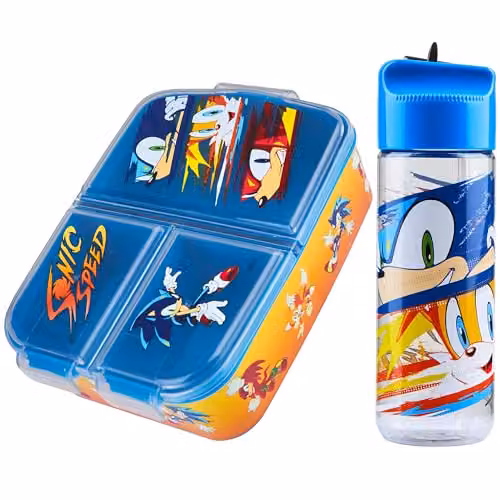 Get Trend Sonic the Hedgehog Kids Lunch Box Set with Water Bottle and Compartments in Blue and Multicolour