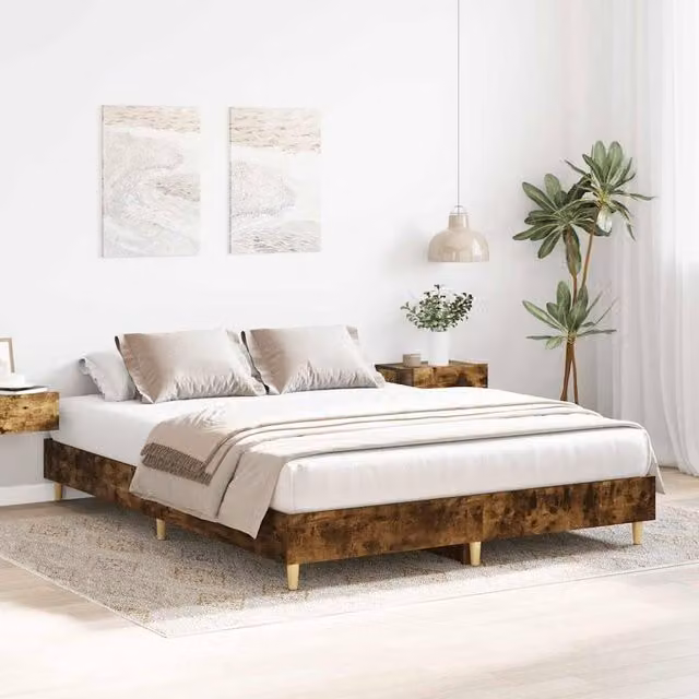 Berkfield Home Durable Bed Frame in Smoked Oak and Brown, W: 150 cm, D: 200 cm