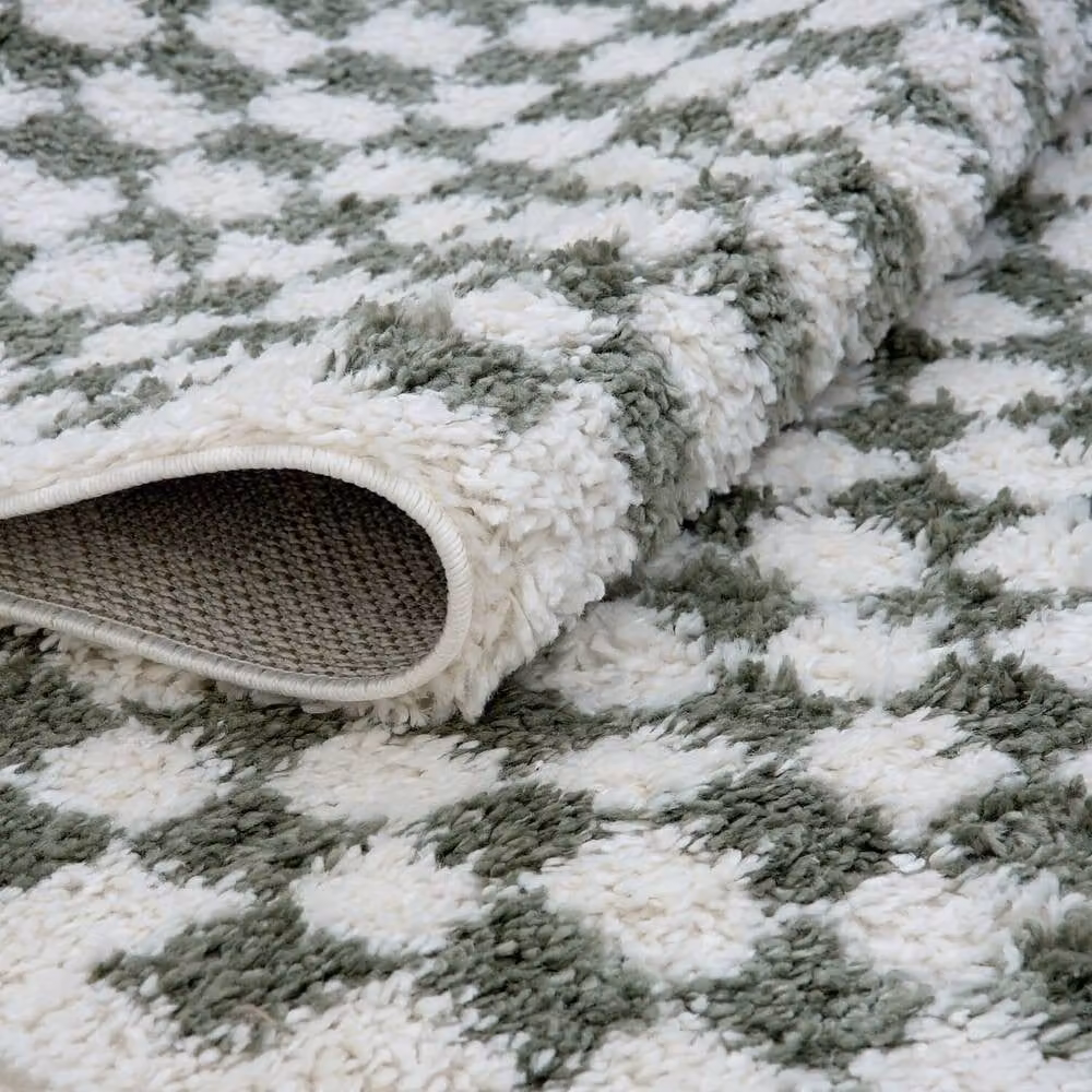 THE RUGS Moodi Green Chequered Shaggy High Pile Living Room Rug, W: 160 cm, D: 230 cm – 3