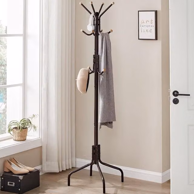 SONGMICS Freestanding Metal Coat Rack with 12 Hooks in Matt Dark Brown – 1