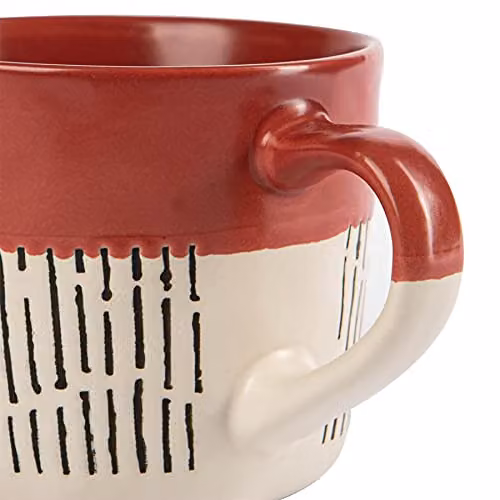 Nicola Spring Red Dipped Dash Ceramic Stoneware Coffee Mug, 475ml – 2