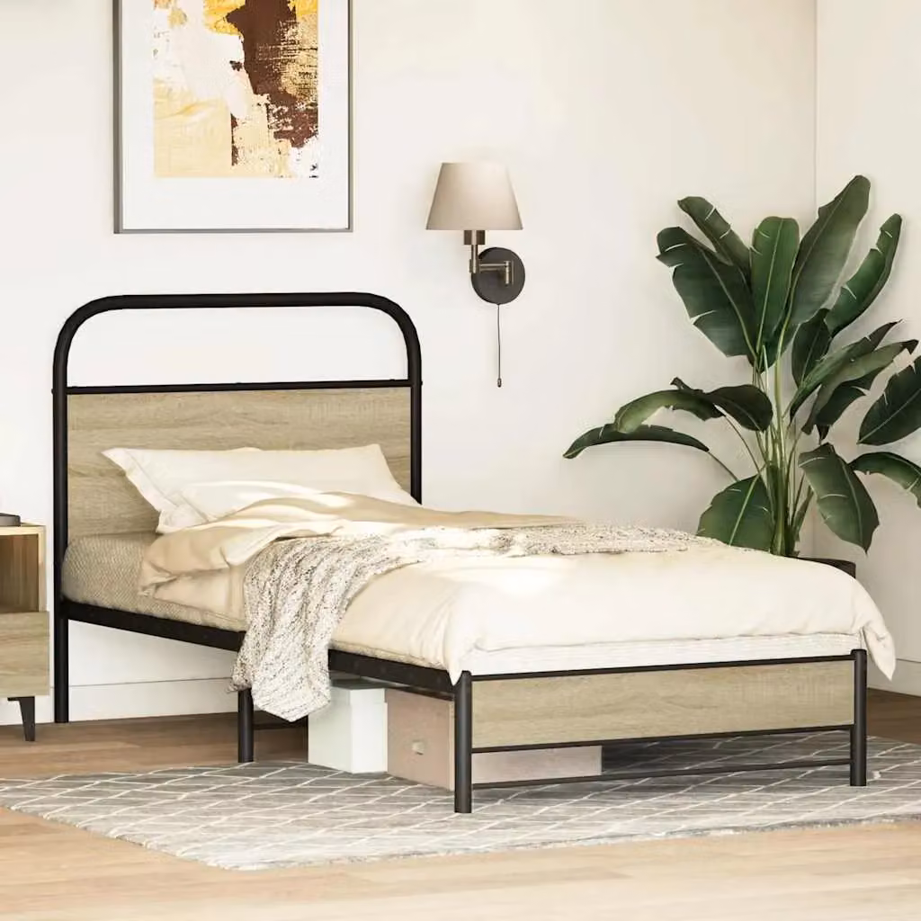 Berkfield Home Small Single Bed Frame in Sonoma Oak and Brown Engineered Wood, W/D/H: 75 x 190 cm – 2