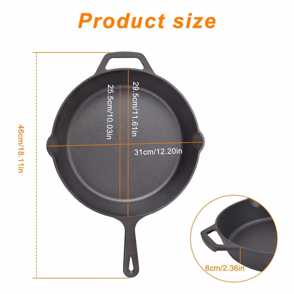 Nordara Pre-Seasoned Cast Iron Frying Pan Skillet, Black, Diameter: 30 cm – 2
