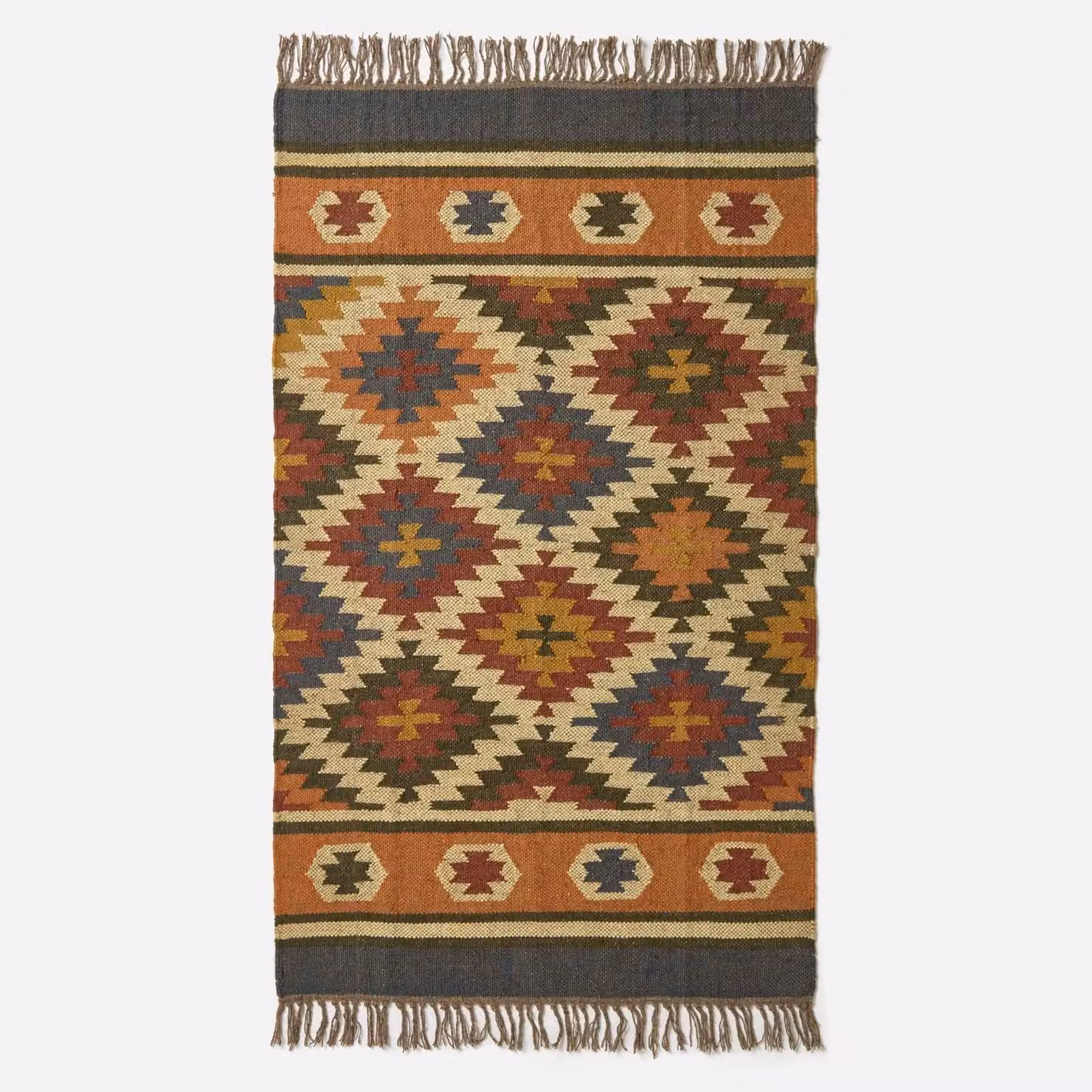 Homescapes Lucea Orange and Blue Multicolour Kilim Wool Rug, W/D: 240 x 300 cm – 2
