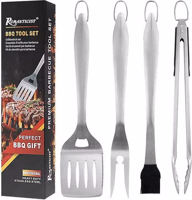 Quipulse 4-Piece Stainless Steel BBQ Tools Set in Silver