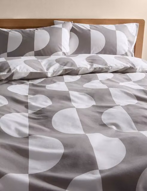 M&S Grey Mix Cotton Blend Geometric Duvet Cover Set