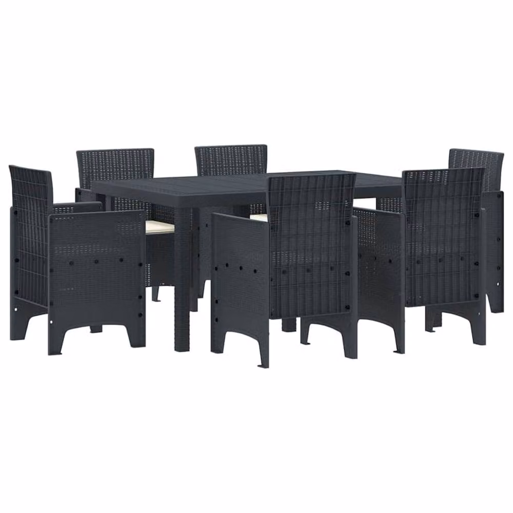 Berkfield Home 7 Piece Anthracite Poly Rattan Garden Dining Set with Black Cushions – 2