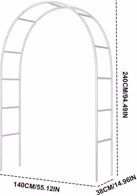 NESTLUNE White Metal Garden Arch Trellis Support for Climbing Plants, H 240 cm x W 100 cm x D 15 cm