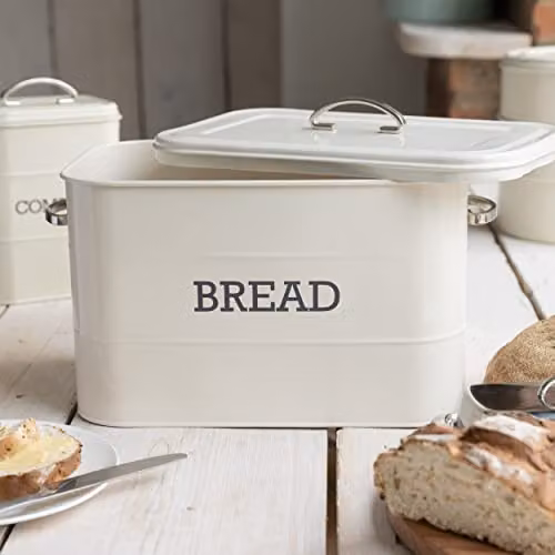 KitchenCraft Living Nostalgia Metal Bread Bin in Beige, W: 34 cm, D: 21.5 cm, H: 25 cm – 2