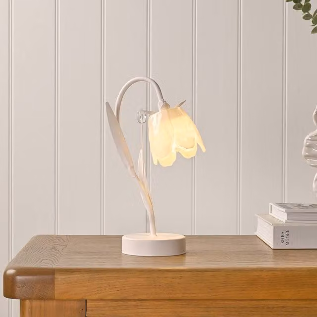 Hestia Vintage Floral LED Table Lamp in White and Beige