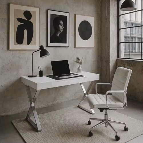 Centurion Supports ADONIS Glossy White and Silver Ergonomic Home Office Computer Desk W/D/H: 120 x 73.5 x 55 cm – 3