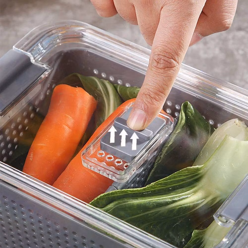 FLAVORA Stackable Airtight Fridge Storage Box Container with Compartments, Grey, 4.5L – 2