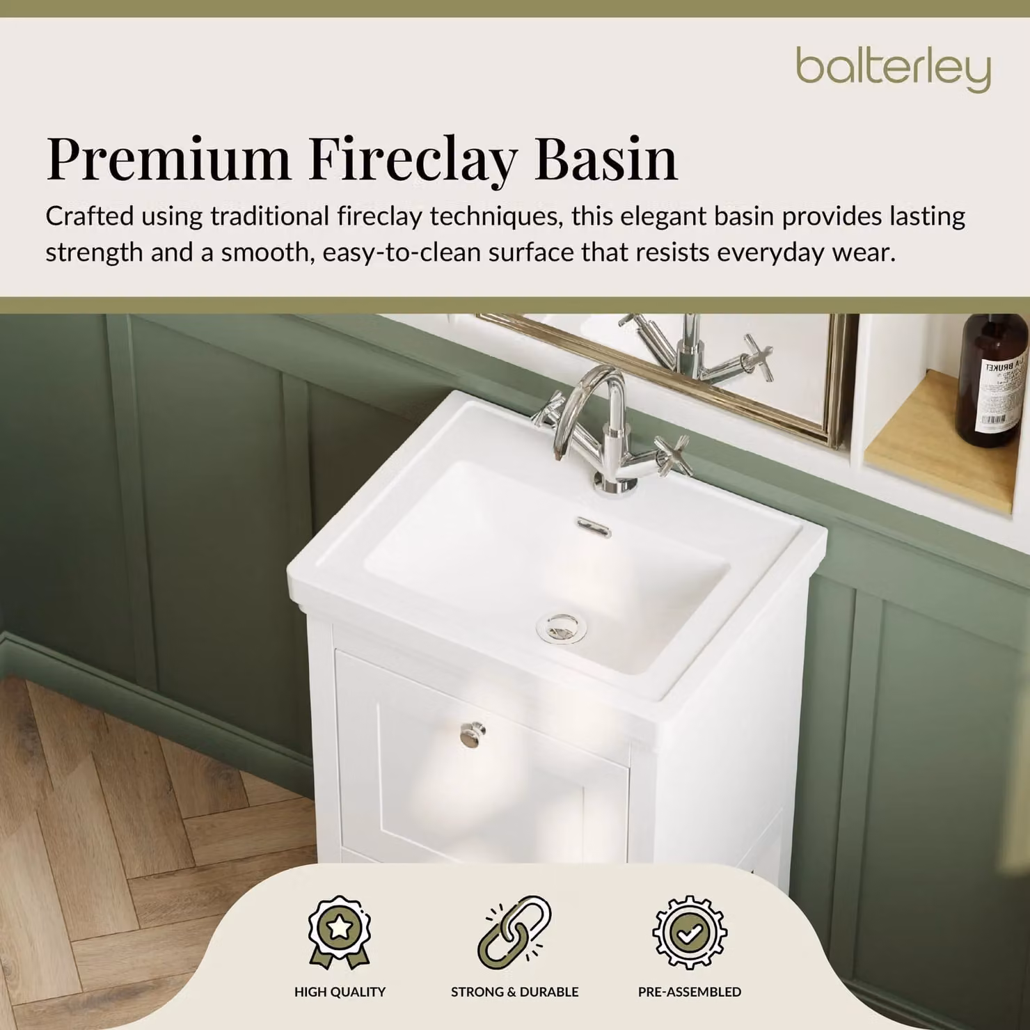 Balterley Freestanding Bathroom Floor Vanity Unit with 1 Drawer and 3 Tap Hole Basin, Pure White – 3
