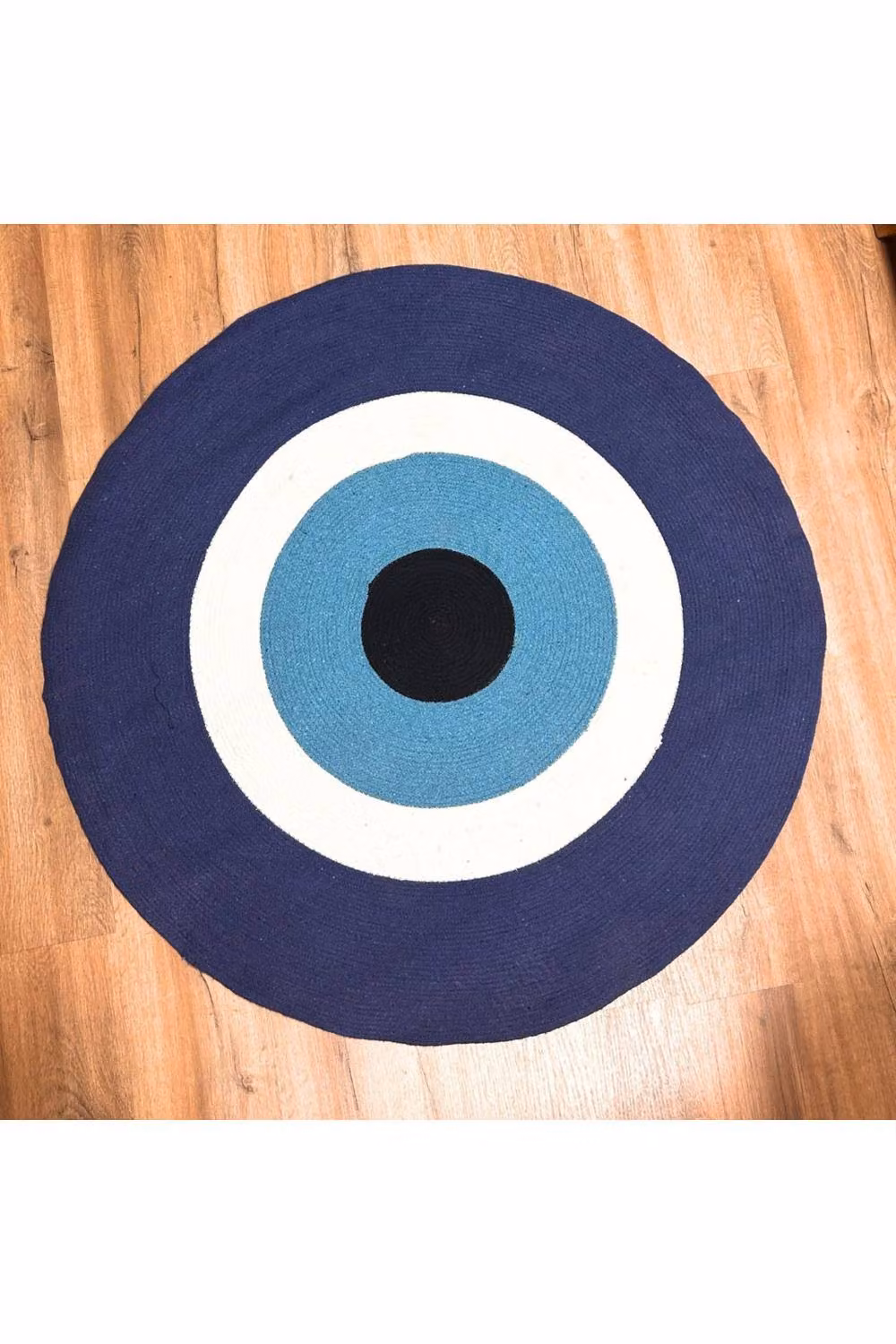 KDMD Blue Cotton Rope Evil Eye Round Woven Rug, Diameter: 120 cm – 2