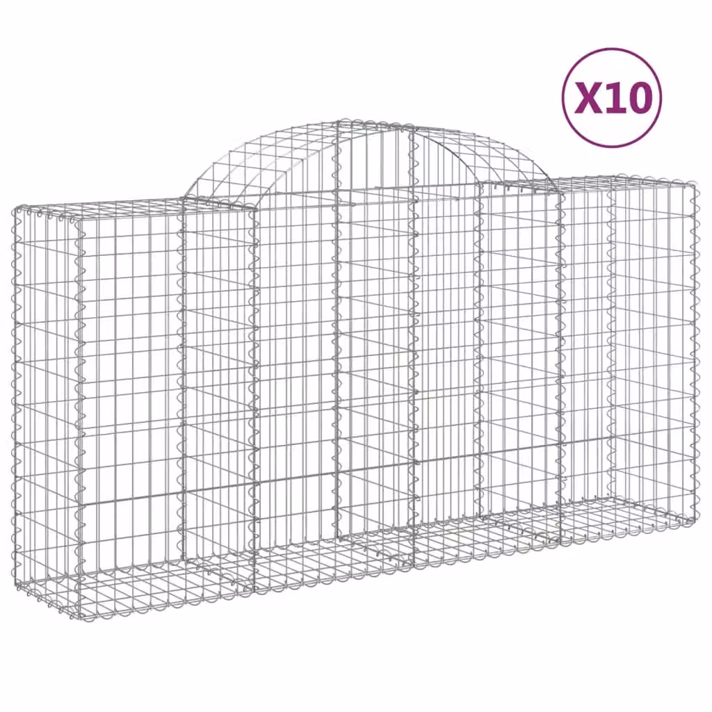 Berkfield Home Arched Gabion Baskets, 10 Piece Set, Silver Galvanised Steel, W: 200 cm, D: 50 cm, H: 100-120 cm – 2