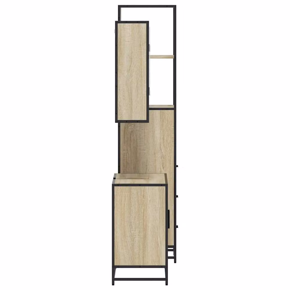 Berkfield Home 3 Piece Industrial Bathroom Furniture Set in Brown with Mirror Cabinet, Vanity Unit and Tall Cabinet – 3