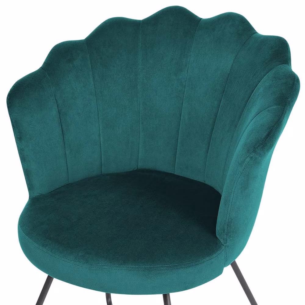 Wyld and Coco Green Velvet Shell-Back Armless Chair with Black Metal Frame – 4