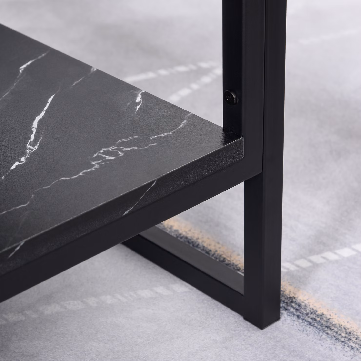 HOMCOM Elegant Two-Tier Coffee Table with Black Marble Print Laminate Top and Metal Frame – 8