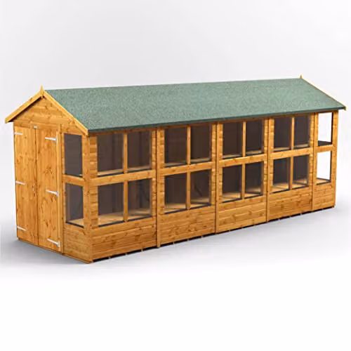 POWER Apex Potting Wooden Shed with Double Doors and PVC Window Sills in Brown – 1