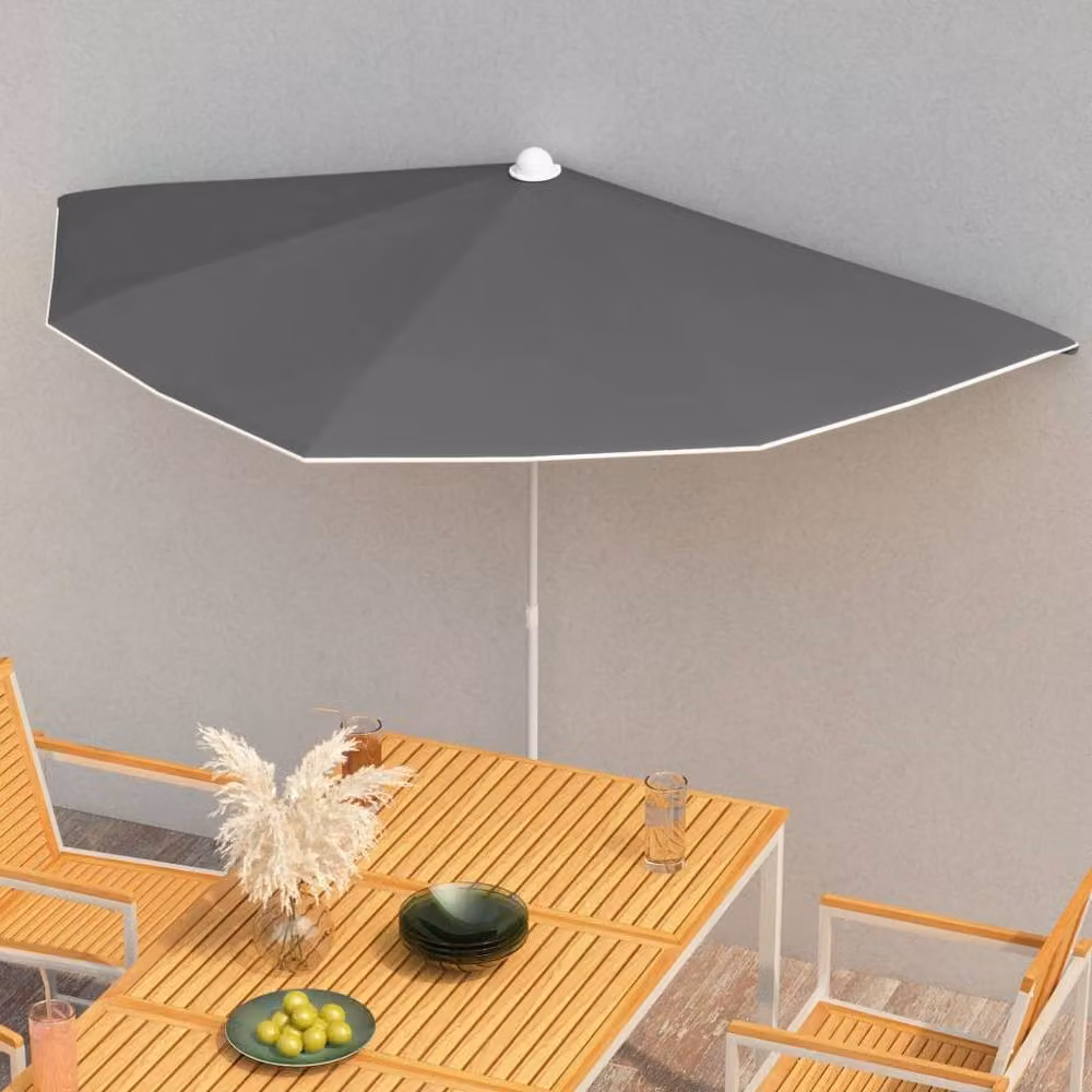 Berkfield Home Durable Garden Half Parasol with Pole, Anthracite, W: 180 cm, D: 90 cm, H: 195 cm – 2