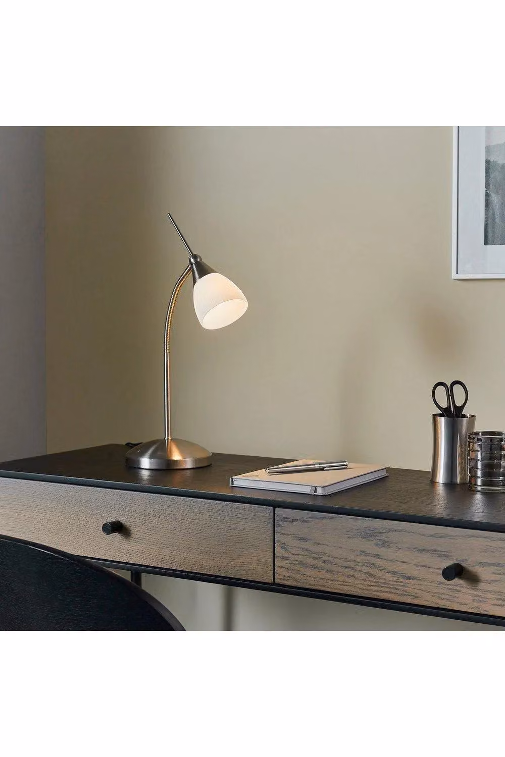 Netlighting Table Lamp in Satin Chrome and Grey with White Glass Shade and G9 Base – 2