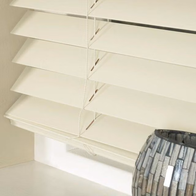 Terrys Made To Measure 50mm Basswood Wooden Venetian Blind in Oyster Beige/White