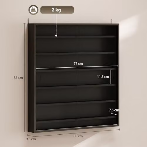 HOMCOM 7-Tier Wall Mounted Display Cabinet with Glass Doors in Black, W/H: 80 x 83 cm – 3