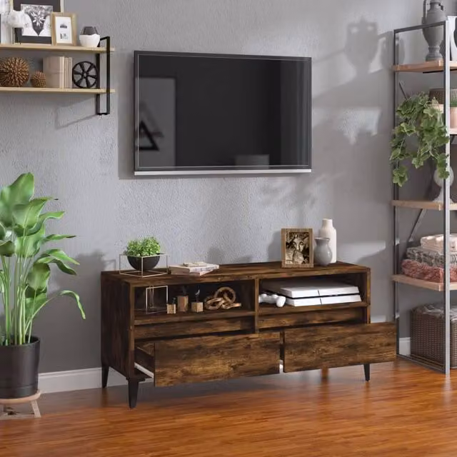 Berkfield Home Smoked Oak TV Cabinet in Brown, W/D/H: 100 x 34.5 x 44.5 cm – 1