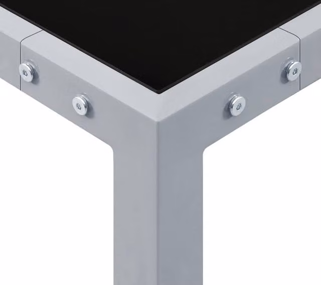 Berkfield Home Square Garden Table in Grey Powder Coated Steel and Glass, W/D/H: 130 x 130 x 72 cm – 1