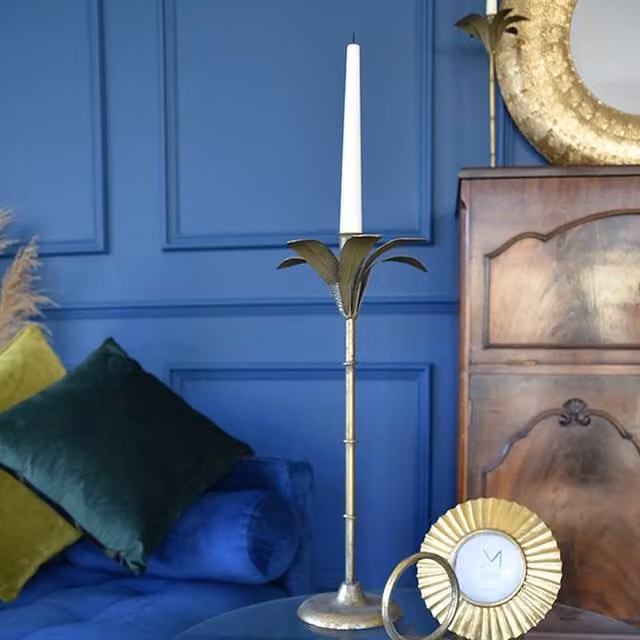 Madison & Mayfair Art Deco Gold Metal Palm Tree Taper Candle Holder