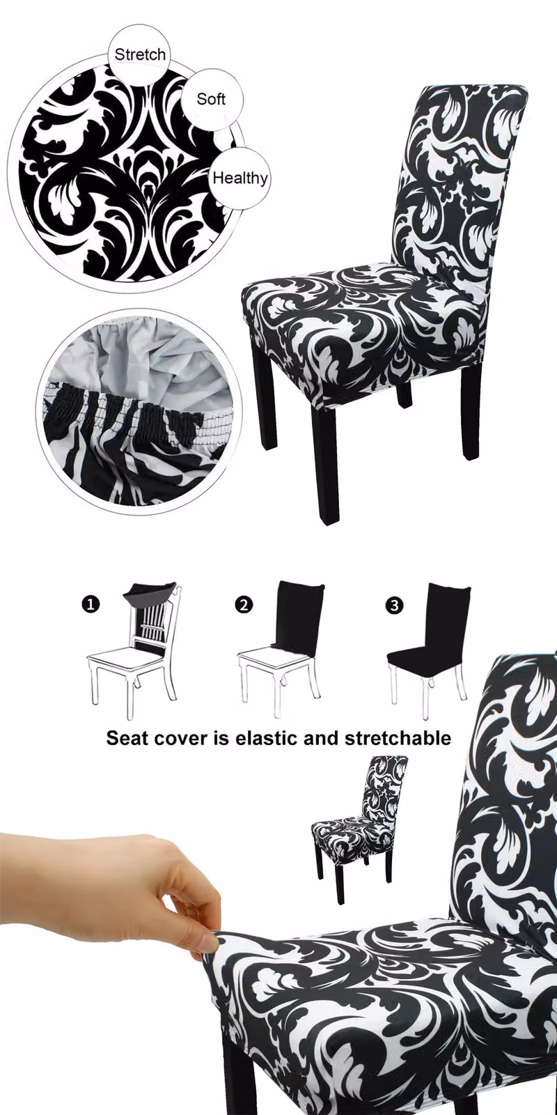 Neel Blue Abstract Zebra Dining Chair Cover in Black and Blue, Stretch Spandex Slipcover – 1