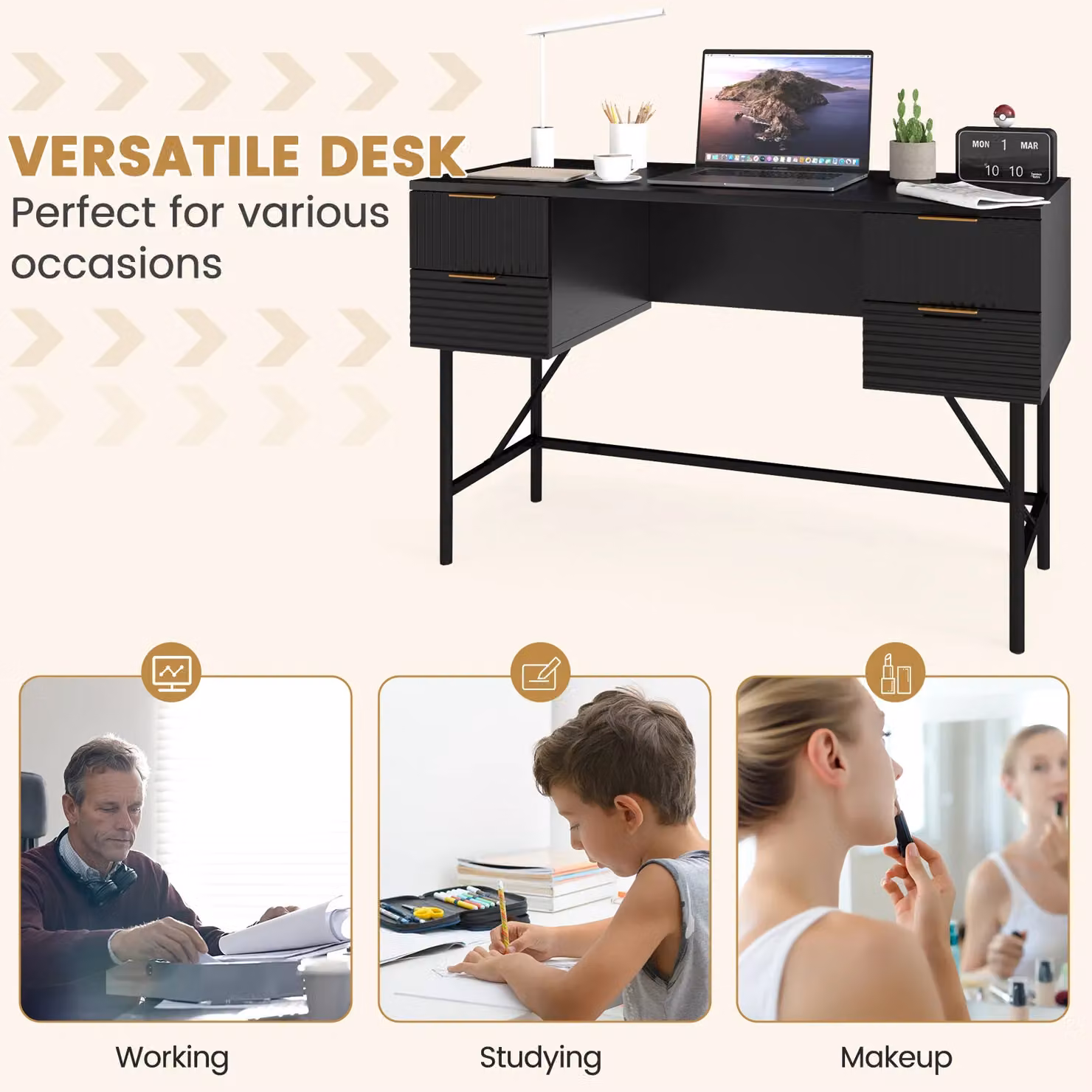 Gymax Modern Home Office Computer Desk in Black with Metal Legs, Width: 120 cm – 6