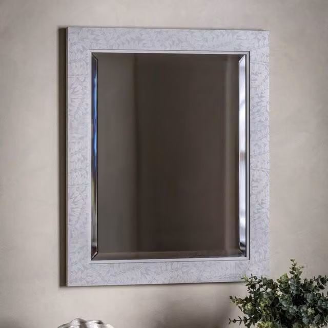 Terrys Floral Rectangular Wall Mirror in Beige and White, W: 61 cm, H: 51 cm