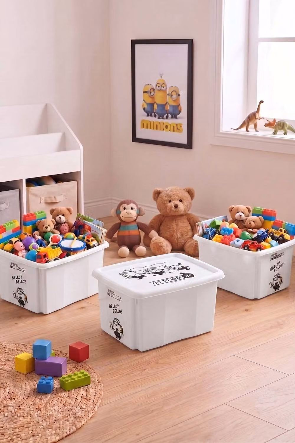 Keeeper Set of 3 Minions Stackable Turning Storage Boxes, 15L, Grey and White – 2