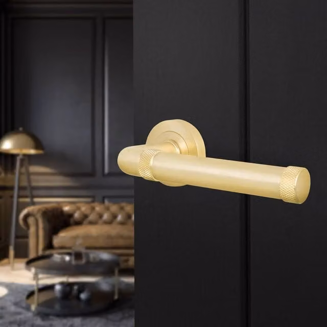 AFIT Satin Brass Fire Door Handle Internal Lever On Rose in Gold