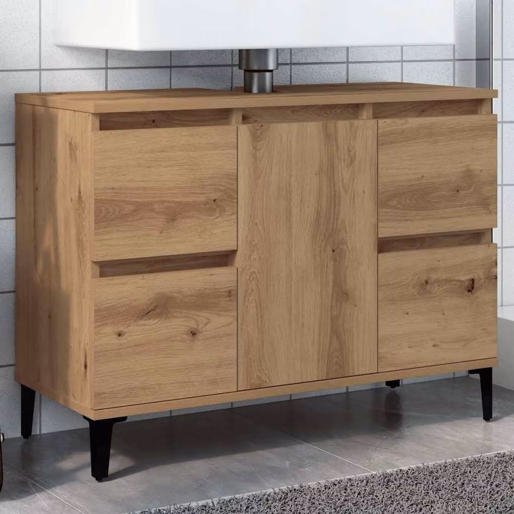 Berkfield Home Artisan Oak Sink Cabinet in Brown, W/D/H: 80 x 33 x 60 cm – 2